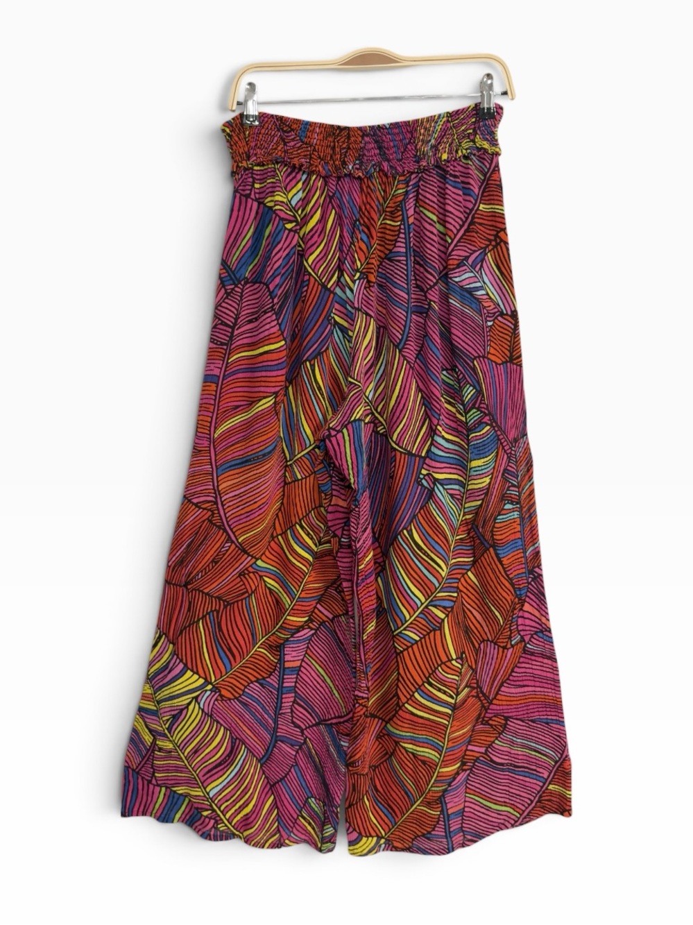 For The Republic Wide Leg Pants Large Neon Leaf Print Palazzo Drawstring Boho - Picture 4 of 6